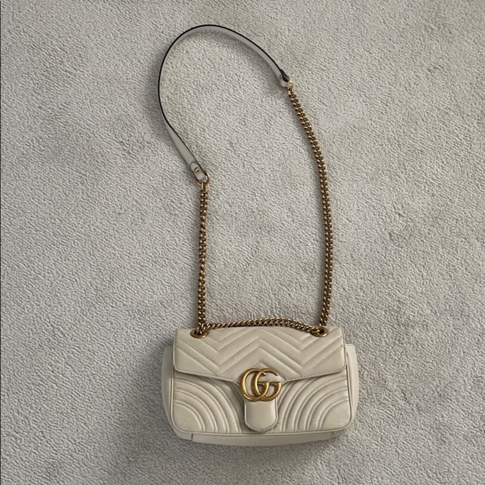 Gucci Marmont White Leather Shoulder Bag